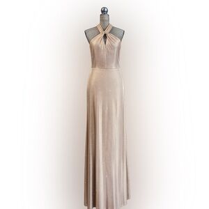 City Studio Gold Shimmer Halter Gown 20W Twist Neck Formal Prom Dress NWT
